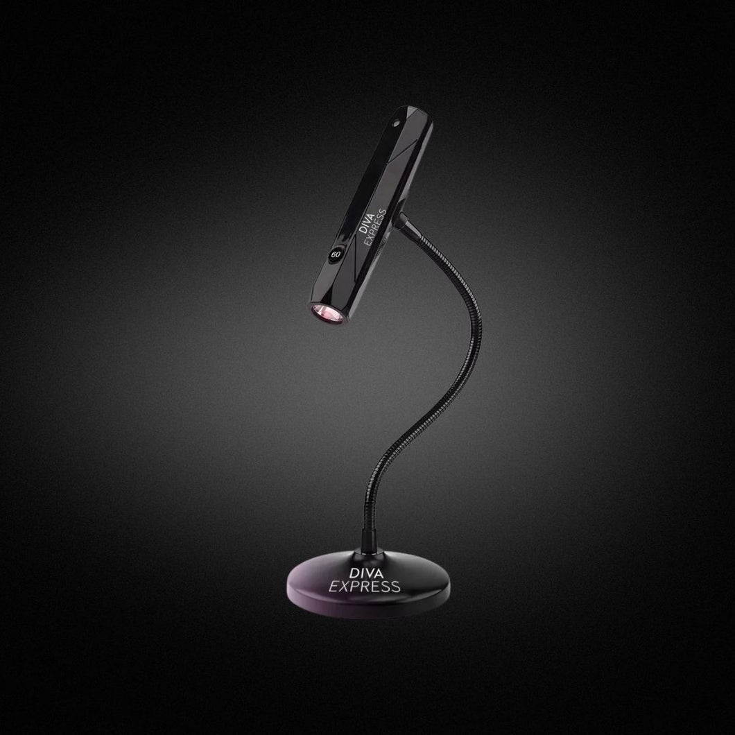 Lampe Flash UV DIVA EXPRESS pour durcissement rapide du gel et des capsules, Lampe LED UV avec col flexible pour application précise de faux ongles et nail art, Lampe manucure compacte pour polymérisation flash des ongles professionnels. Idéal pour la pose américaine ou le popits. 